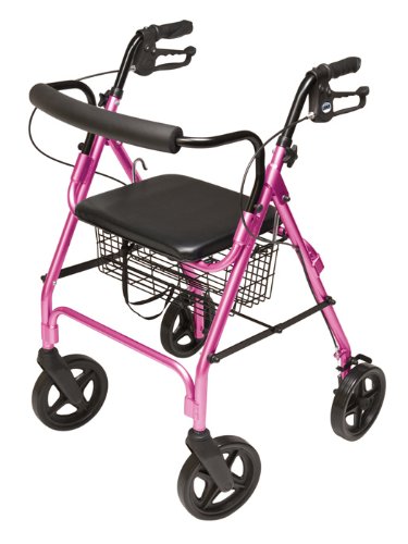 Lumex Aluminum Rollator with Curved Back Wheels, 8 Inches, Pink On Sale