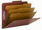 Smead Pressboard Classification Folders with Self Tab, 8-Section, Letter Size, Red, 10 per Box (14092)