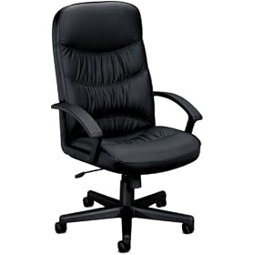 Basyx VL641ST11T VL640 Series Leather Executive High-Back Swivel Tilt Steel Chair, Black