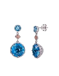 Sterling Silver with 14KT Gold Flash Round Cut Swiss Blue Topaz Drop Earrings