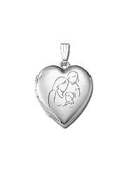 14k White Gold "Mom with Two Daughters" Locket 3/4 inch x 3/4 inch in Solid 14K White Gold