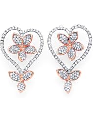 14k Two Tone Gold Heart Flower Diamond Earrings 2/3 ct (G-H Color, I1 Clarity)