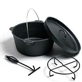 Dutch Oven Kochtopf 9 QT Gusseisen *MODELL2010* SEASONED mit Tasche, Deckelheber und -ständer