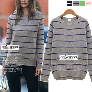 (イイネショップ) eeNeshop ボーダーサイドスリットソフトニット