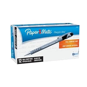 Paper Mate FlexGrip Ultra Retractable Ball Pen, Medium Point, 1.0 mm, Black Barrel/Ink (9530131), 12-Count
