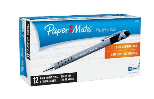 Paper Mate FlexgripUltra Retractable Medium Point Ballpoint Pens, 12 Black Ink Pens (9530131)