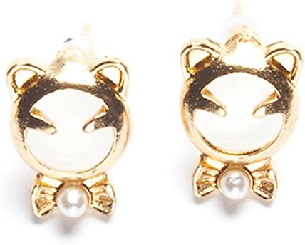 18k Gold Plated Crystal Opal Hello Kitty Stud Earring with Artifical Pearl