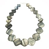MotherofPearlShellLargeSquareBeadsGray19''Necklace