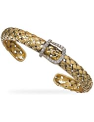 Sterling Silver Oxidized 14 Karat Gold Plated CZ Buckle Cuff Bracelet