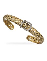 Oxidized 14 Karat Gold Plated CZ Buckle Cuff Bracelet Sterling Silver 925