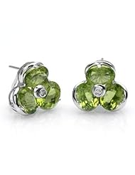 18k White Gold Three Stone Peridot and Diamond Earrings