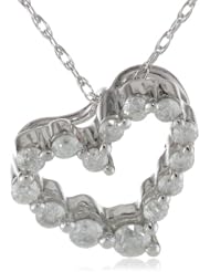 10K White Gold 0.25 Cttw Diamond Heart Pendant Necklace, 18" Chain
