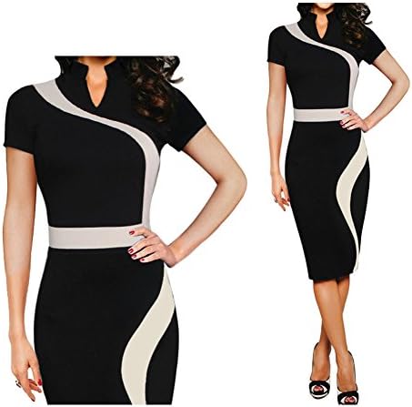 Women's Elegant Stand Collar Short Sleeve Patchwork Slim Party Formal Pencil Dresses