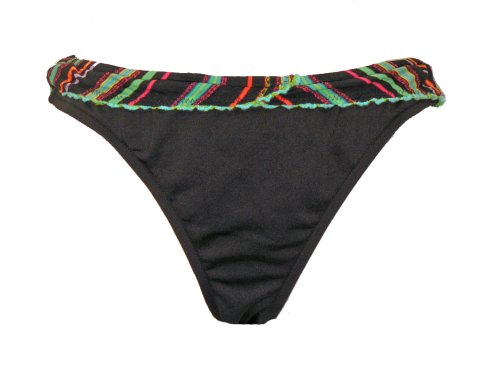 Lucky Brand Black Swimsuit-bottoms w/Striped Crocheted Trim L