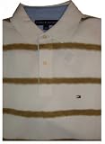 Men's Tommy Hilfiger Polo Shirt White/Lt. Brown Striped Short Sleeved Many Sizes Available
