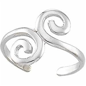 14K White Gold Asymmetrical Scroll- Design Toe Ring
