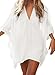 Queenmore Women&Acute's V Neck Plus Size Bikini Cover Ups with Sleeve Beach Dress White