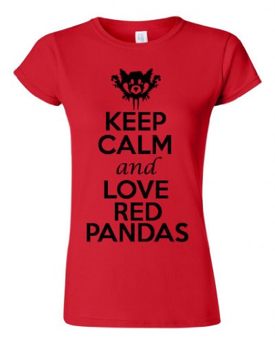 Junior Keep Calm and Love Red Pandas Red T-Shirt Tee (Small, Red)