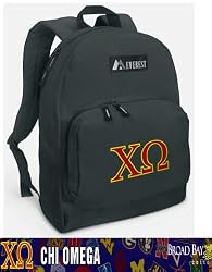 Chi O Backpack Black Chi Omega for Travel or School Bags - BEST QUALITY Unique Gifts For Boys, Girls, Adults, College Students, Men or Ladies
