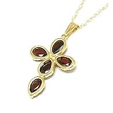 9ct Yellow Gold Cross Pendant With Garnet CZ Studs On 18 Fine Gold Chain
