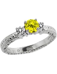 0.75 Ct Round Canary and White Diamond 925 Sterling Silver 3-Stone Ring