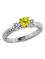 0.75 Ct Round Canary and White Diamond 14K White Gold 3-Stone Ring
