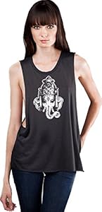 Ladies Deep Side Cut GANESHA HEAD Tank, Small Charcoal Grey