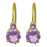 14k Yellow Gold Pink Amethyst Fish Hook Dangle Earrings