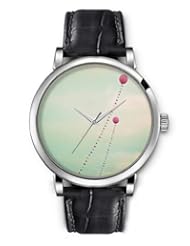 SPRAWL Aanalog Fashion Series Silver Ladies Watches of Genuine Black Leather Strap,Unique Wrist Watch for Women Girls Designed with Pink balloons in the sky