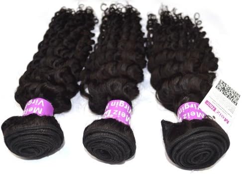 Meiz Hair® Extensions Peruvian Hair 3 Bundles Deep Wave Curly Virgin Hair Unprocessed Weft Weave Extension, 100 Grams per Bundles, 300 Grams /Pack Natural Color (1B) (18 20 22)