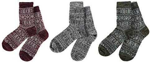 Men's High Quality Crew Quarter Winter Wool Socks 3 PK (Size 10-13 Light Heather Grey, Dark Hunter, Maroon)