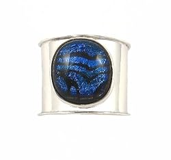 Ring - XR-1 - Sterling Silver (.925 Pure) Set with Beautiful Handmade Dichroic Glass ~ Size 8