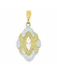 14K Gold & Rhodium Diamond-cut Filigree Scallop Oval Pendant