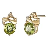 Exclusive and Elegant 1.00 cts Round Shape Peridot Diamond Earrings 14Kt Yellow Gold