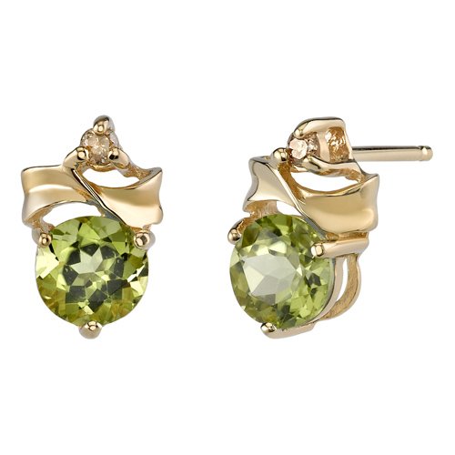 Exclusive and Elegant 1.00 cts Round Shape Peridot Diamond Earrings 14Kt Yellow Gold