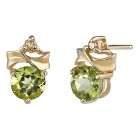 Exclusive and Elegant 1.00 cts Round Shape Peridot Diamond Earrings 14Kt Yellow Gold