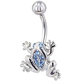Light Blue Crystal Tree Frog Dangle Belly Ring