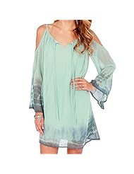 Off the Shoulder Floral Print Shift Chiffon Above the Knee Lace Backless Mini Dress 