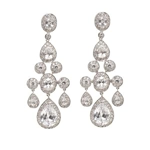 .925 Sterling Silver Very Chic Chandelier Earrings w/White CZs