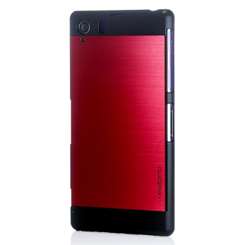 Xperia Z1 Case, MOTOMO [Red] SONY Xperia Z1 Case Aluminum [Brushed Aluminum] Metal Cover Protective Case - Verizon, AT&T, Sprint, T-Mobile, International, and Unlocked - Case for Xperia Z1 - Retail Packaging - Wine Red/Black (61Z1PCIMAC-RD)
