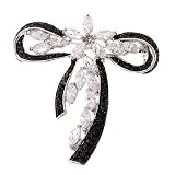 Black & C.Z. Diamond Silver Bow Brooch Pin
