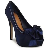 NEW LADIES WOMENS NAVY HIGH HEEL BRIDAL PEEPTOE PLATFORM PARTY BRIDESMAID SATIN SHOES 3-8