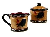 Rooster/Hen Ceramic Pottery Kitchen Sugar & Creamer Saucer