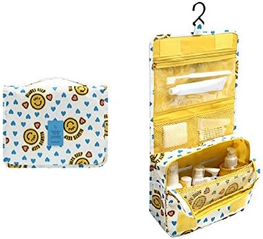 Adina Toiletry Bag Portable Travel Organizer Household Storage Pack Bathroom Makeup or Shaving Kit with Hanging for Business, Vacation, Household (Smiley Yellow)