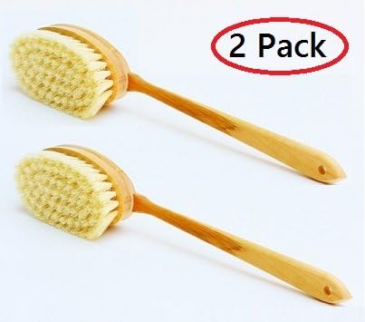 Dry Skin Body Bruch whit Natural Tampico Bristles and Long Detachable Handle - 2 pack