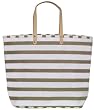 Cotton Canvas Sand and White Striped Shore Bag with Leather Handles 22"L x 13.5"H