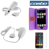 Premium Purple Folio Wallet Leather Case + Premium Clear Durable Reusable LCD Screen Protector + Rapid Car Charger + Home Travel Charger for Apple Ipod Touch Itouch 8Gb 16GB 32Gb 2G 2nd Generation