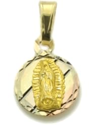 14K Gold Reversible Our Lady Of Guadalupe & Bautizo Three Tone Gold Pendant 0.7 Inch Long