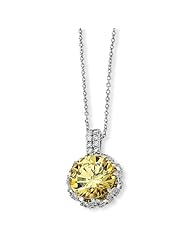 Sterling Silver Round Canary & White CZ 18in Necklace