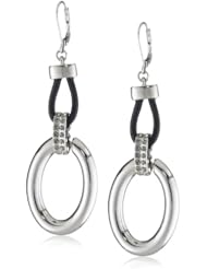 T Tahari "Linked In" leather Oval Drop Earrings